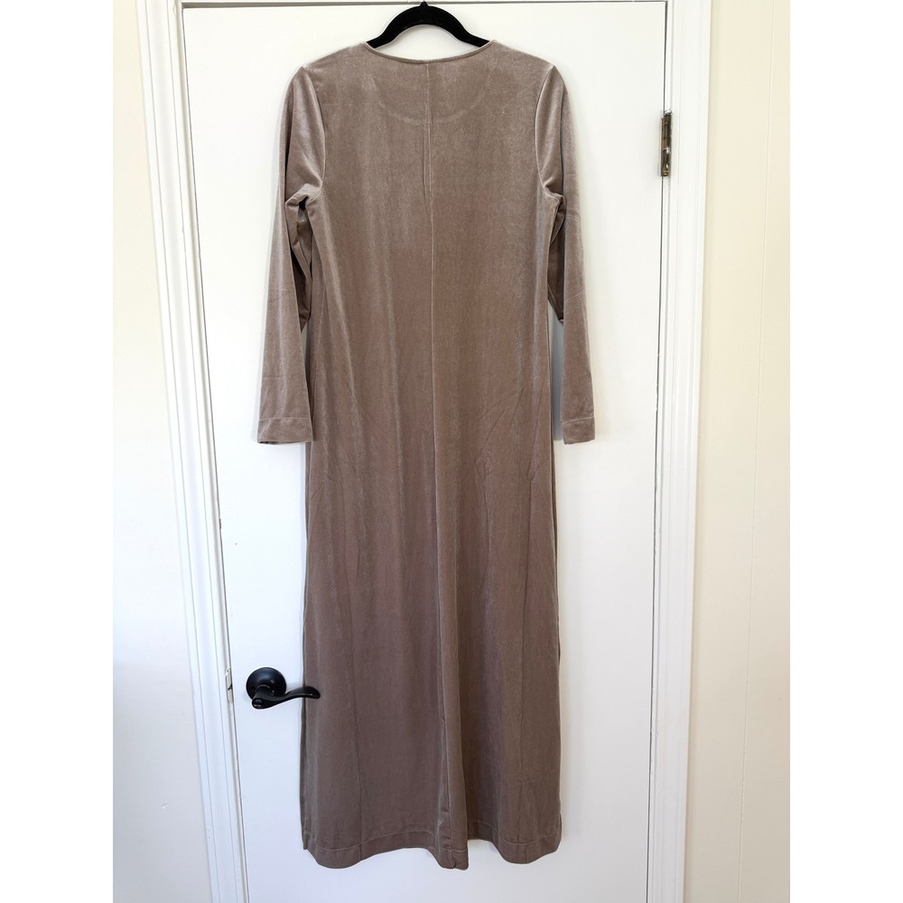 Natori Natalie Velvet Lounger‎ Medium $170 Long Sleeve Maxi Dress Gown Taupe - Picture 8 of 10